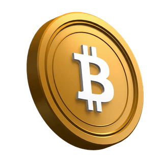 Moneda BTC de Bitcoin orientada hacia un lado como componente gráfico en la sección hero